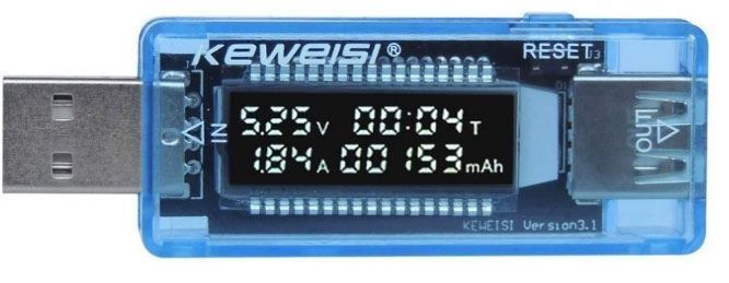 USB tester KWS-V20, V-A metr a mi kapacity 4-20V /  0-3A DC